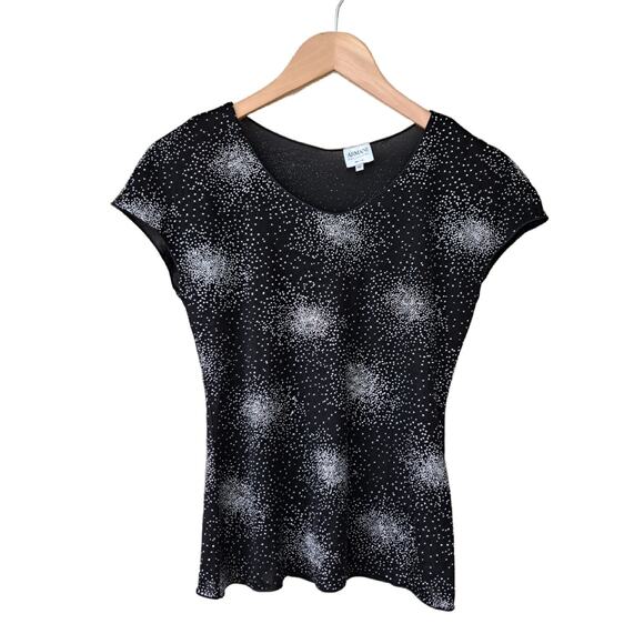 Armani Collezioni Vintage 90s Black Galaxy Glitter Bomb Top Cap Sleeve Tee Sz 4 - Picture 8 of 10